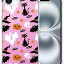 CAROKI Halloween Phone Case for iPhone 16e,Halloween Cartoon Pink Cartoon Ghost Pattern Cover Kids Girls Cute Slim Fit Rubber Bumper Protective Case for iPhone 16e 6.1" 2 Pack