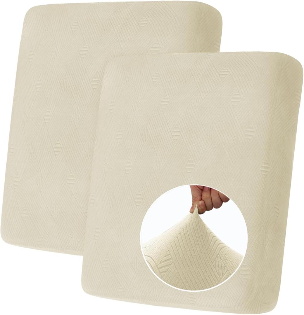 YEMYHOM Stretch Individual Cushion Covers Large Sofa Seat Cushion Slipcovers Soft Couch Cover Replacement Striped Pattern Furniture Protector with Elastic Bottom (2 Pcs XL Cushion Covers, Beige)