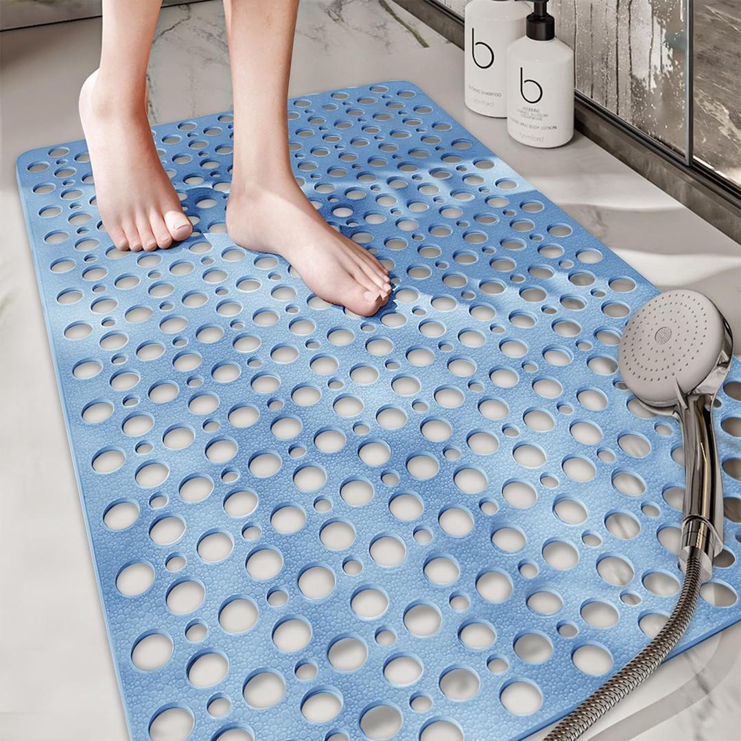 Tiamo Large Shower Mat Non Slip TPE Bathtub Mat Suction Cups for Elderly, 35.4" x 23.6"