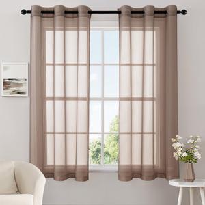 MIULEE Solid Color Sheer Curtains 63 Inches Long 2 Panels Set - Elegant Lightweight Grommet Light Filtering Window Voile Panels/Drapes/Treatment for Bedroom Living Room W42 x L63 Inch, Chocolate