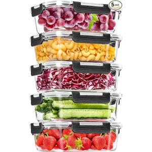 Skroam 5Packs 36OZ Glass Food Storage Containers with Lids Airtight, Glass Meal Prep Container for Lunch, Pantry Organizers and Storage, Glass Lunch Boxes for Freezer to Oven Safe, Leak Proof