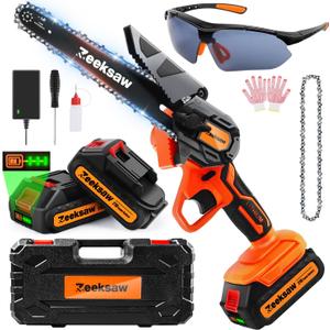Mini Chainsaw 6 Inch Cordless, Super Handheld Chainsaw with 2x Big Batteries, Electric Mini Chain saw Battery Powered, Small Hand saws for Tree Wood - Garden Yard Time Saving Tool