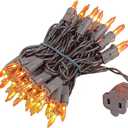 Novelty Lights 11 Feet 50 Bulbs Traditional Incandescent Mini Lights, Amber on Brown Wire with 2.5" Spacing, Commercial Grade and UL Listed for Indoor/Outdoor Use, End-to-End Connectable