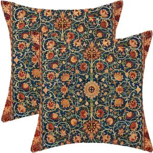 Boho Floral Pillow Covers 24x24 Set of 2, William Morris Flower Pattern Design Decorative Throw Pillows Bohemian Vintage Farmhouse Cushion Pillow Covers for Sofa Couch Bed Outdoor Decor