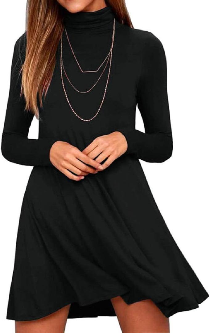Women's Long Sleeve Turtleneck Casual Loose T-Shirt Dresses (XX-Large, Black)