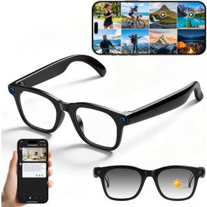 AI Smart Glasses with Camera,AI Voice Assistant,8MP/1080P HD Video & Audio Recording Camera, Real-Time Voice Translation, Bluetooth Connectivity, Photochromic Sunglass Lenses for Men & Women
