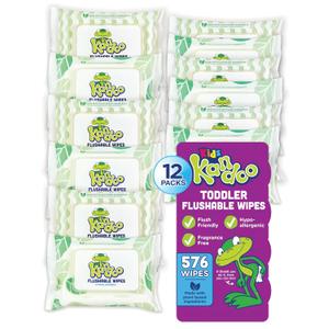 Flushable Wipes for Baby and Kids by Kandoo, Sensitive and Unscented Formula, Hypoallergenic Potty Training Wet Cleansing Cloths , 48 Count, Pack of 12