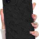 MZELQ for iPhone 16 Plus Case, Silicone Floral Flower Cute Pattern, Camera Protection Soft Slim Shockproof for Girls Women -Black
