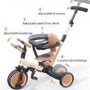 Newyoo TR008 5 in 1 Toddler Tricycle with Push Handle for 1-3 Year Old Boys and Girls, Kids Push Trike with Safe Bar, Toddler Bike, Convert to Balance Bike, Birthday Gifts and Toys for Baby, Cream