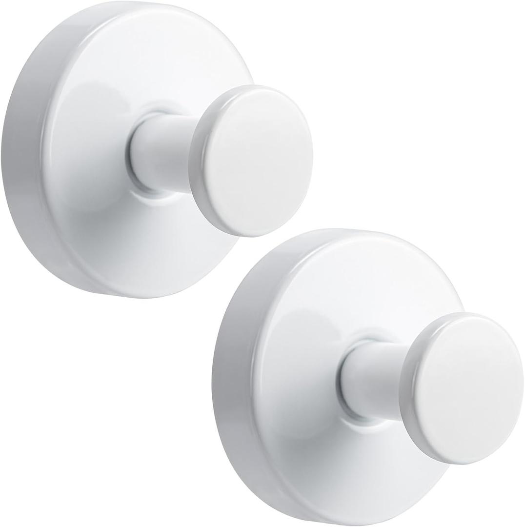 Suction Cup Hooks for Shower No-Drill Bathroom Hooks for Towels, Robes, Loofah Mountable on Bathroom Walls, Kitchen, Glass, Mirrors, Tile and Smooth,Non-Porous Surfaces (2, White)