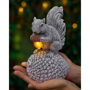 Solar Garden Statue  Hand-Painted Resin Squirrel on Pinecone with Glowing LED Acorn  Charming Yard, Patio & Balcony Decor  Gift for Mom, Grandma & Garden Lovers