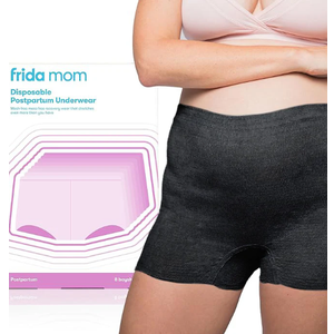 Frida Mom 8pc Postpartum Underwear, Disposable Boyshort Panties, Seamless, Stretch Support, New Mom Essentials, Size Regular (28in42in), Black