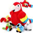 Meooeck 5 Pcs Macaw Parrot Plush Set 13 Inch Mommy Parrot Stuffed Animal with 4 Cute Plush Baby in Her Belly Soft Cuddly Bird for Toddlers Valentines Birthday Hawaii Party(Red Series)