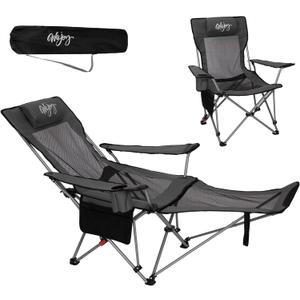 #WEJOY 2-in-1 Reclining Camping Chair with Footrest for Adults Folding Lounge Chair with Adjustable Backrest Lightweight Camping Chairs Heavy Duty Camp Chairs for Outdoor (Grey Black)