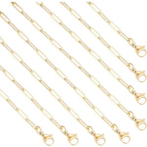 12 Pack Paperclip Chain Necklace Bulk Adjustable Gold Plated Stainless Steel Necklace Chains for Jewelry Making (Gold 18 Inches)