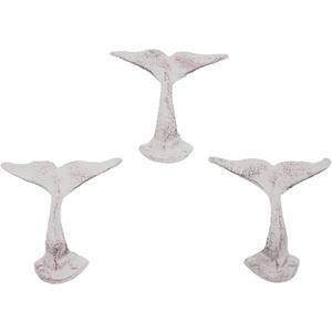 Distressed White Whale Tail Cast Iron Wall Hooks, Wall Mounted for Hanging Coats, Purses, Towels, Hats, Beach Themed Wall Dcor, Set of 3, 4.75 Inches High