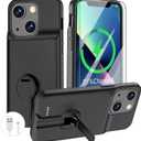 Battery Case for iPhone 13/13 Pro/14/14 Pro, Charging Case with Stand 7000mAh Rechargeable Ultra-Slim Anti-Fall Protection Extended Charger Cover for iPhone 14/14Pro/13/13 Pro Battery Case 6.1" Black