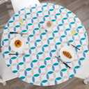 Walrus Round Vinyl Fitted Tablecloth with Flannel Backing Elastic Edge Design Table Cover Waterproof Oil-Proof PVC Table Cloth Stain-Resistant Best for 57"-66" Round