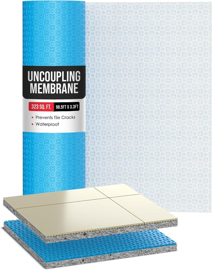 Houseables Uncoupling Membrane, Tile Underlayment, Tile Membrane, Flooring Underlayment, for Floor, Decoupling, Anti Fracture, Waterproof, Anti Crack, Vapor, 1/8" Thick, 3.3 ft x 98.5 ft / 323 Sq Ft