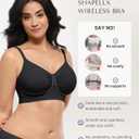 SHAPELLX Wireless Comfy Bra for Women Seamless Bra Non Padded Soft Bralette V Neck Everyday Bras with 4 Rows of Hooks (Blue)