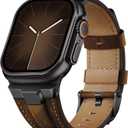 Suitisbest Leather Band Compatible for Apple Watch Ultra Band 49mm 46mm 45mm 44mm 42mm 41mm 40mm, Genuine Leather Replacement Strap for iWatch series 11 10 9 8 7 6 5 4 3 2 1, SE 3 2 1, Ultra 3 2 1 (Black/Classic Retro Walnut)
