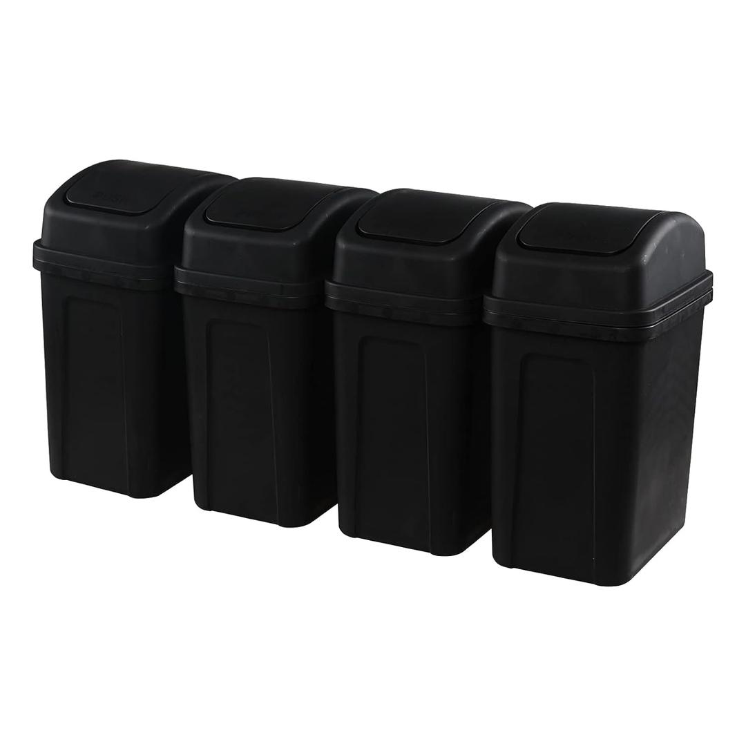 4 Pack 7 L Small Garbage Can with Swing Lid, Black Plastic Trash Can