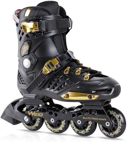 Inline Skates for Women and Men, Fitness Professional Roller Skates Blades Adult, High Performance Outdoor Inline Speed Skates Unisex, Beginner Free Aggressive 4-Wheel Racing Skates, Size: 9-11, Black and Gold