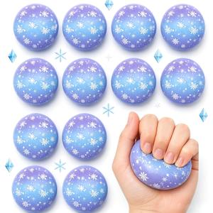12 Pcs Snowflake Party Favors 1.57'' Mini Stress Balls, Winter Princess Patterns Sensory Decompression Toys, Kids Cartoon Birthday Party Favors Supplies, Goodie Bag Stuffers (Snowflake)