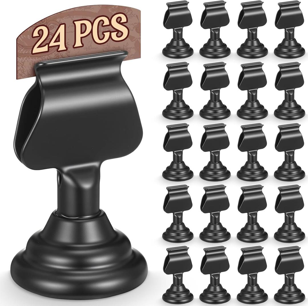 Kathfly 24 Pcs Metal Table Number Holders 1.7 Inch Black Mini Place Card Holders Bulk Harp-clip Table Sign Stands Card Holder Display Picture Memo Notes Menu for Weddings Restaurants Birthday Decor