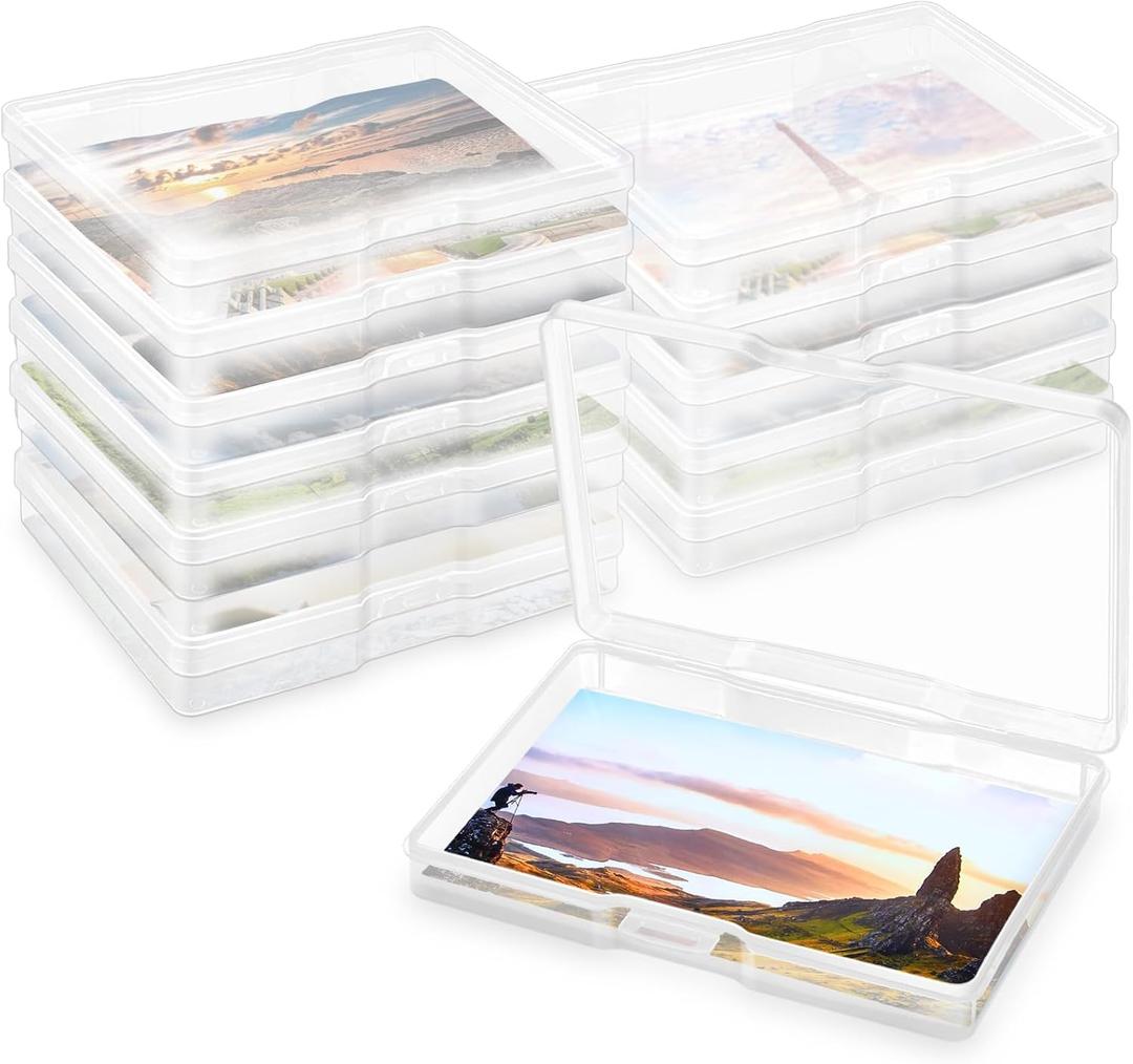 Photo Storage Box 5 x 7 Inches, 6 Pack Photo Organizers and Storage, Acid-Free Picture Storage Container, Stackable Craft Keeper for Photos, Cards, Stamps, Scrapbooking, Office Supplies etc
