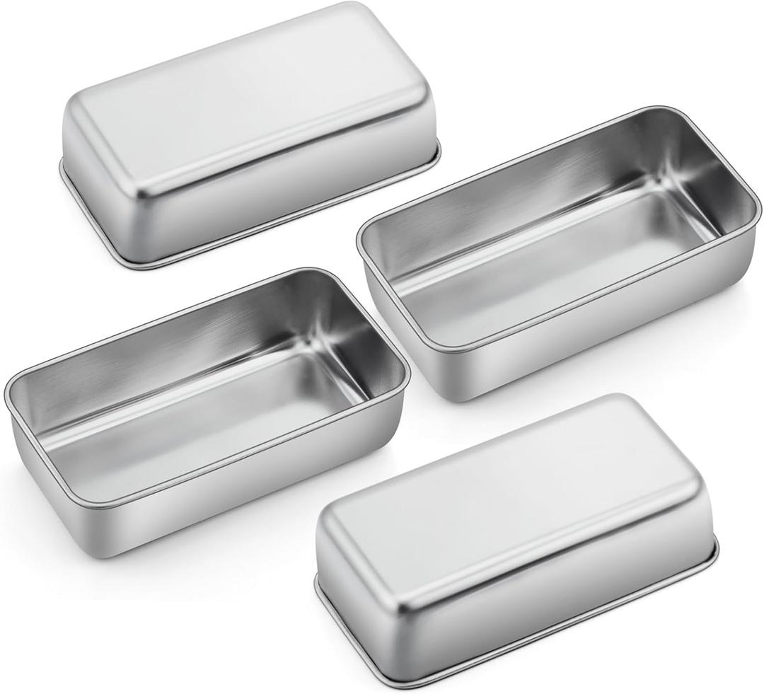 P&P CHEF Loaf Pan Set, 9 x 5 Inch Bread Pans, Stainless Steel Loaf Toast Baking Pans For Bread Meatloaf Lasagna Cake, Healthy & Non Toxic, Oven Safe& Easy Clean, (Silver, 4Pcs)