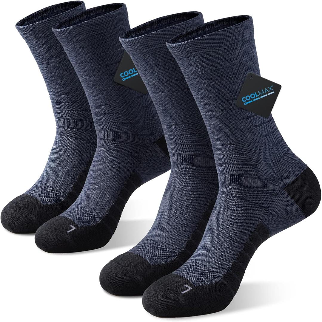 AKASO 2 Pairs Ultralight Running Socks, Crew Coolmax Cotton Athletic Sport Quarter Hiking & Running Socks for Men & Women (Black)