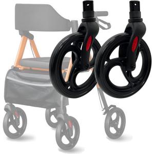 2PC 8" Front Wheel with Front Fork Drive, Rollator Walker Replacement Wheel, Rollator Front Caster and Drive Fork Assembly, Fits Oval Flat Tube Construction (1Pr)