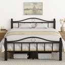 Metal Full Size Bed Frames with Headboard, 1500lb No Squeak Metal Platform with Headboard, 12" Underbed Storage, Tool-Free 30-Min Assembly No Box Spring Needed for Dorms/Apartments