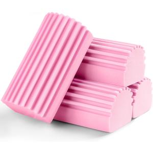 Jeymei 4-Pack Damp Clean Duster Sponge,Pink Damp Dusting Sponge,Duster Baseboard Cleaner Sponge with Ridges,Reusable Wet Duster Sponge,Household Cleaning Sponges for Blinds,Window Track Grooves
