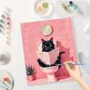 Funny Animal Paint by Numbers Kit for Adults - DIY Black Cat Reading on Toilet Painting on Canvas, Acrylic Paint Set, Suitable for Beginners, Art for Home Decoration or Gifts(16X20IN Framed)