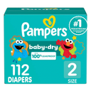 Pampers Diapers - Baby Dry - Size 2, 112 Count, Absorbent Disposable Infant Diaper (Packaging May Vary)