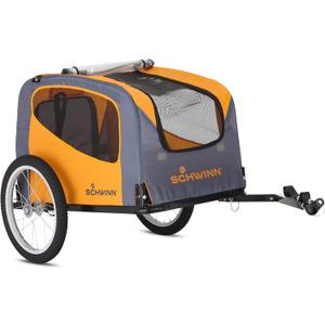 Schwinn Rascal Bike Dog Trailer, Carrier for Small and Large Pets, Easy Folding Cart Frame, Quick Release Wheel, Universal Bicycle Coupler, Washable Non-Slip Lining (Small (Up to 50 lbs.), Orange/Grey)