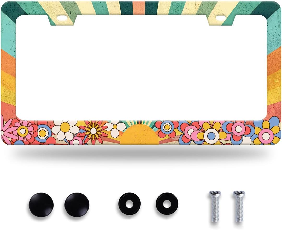 Rainbow Retro Sun License Plate Frame Stainless Steel Accessories12.3 x6.3