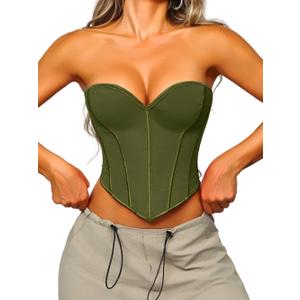 Heart Corset Top For Women, Sexy Concert Outfits Going Out, Strapless Crop Top, Overbust Bustier (Olive Green) XL