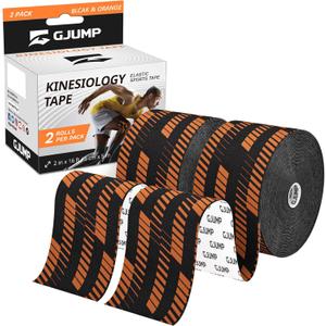 Kinesiology Tape, 2 Rolls Hypoallergenic Athletic Tape for Muscle Strain Relief & Joint Support, Waterproof & Breathable Sports Tape for Pain Relief, 2in x 16ft Uncut Roll-Stripe (Black)