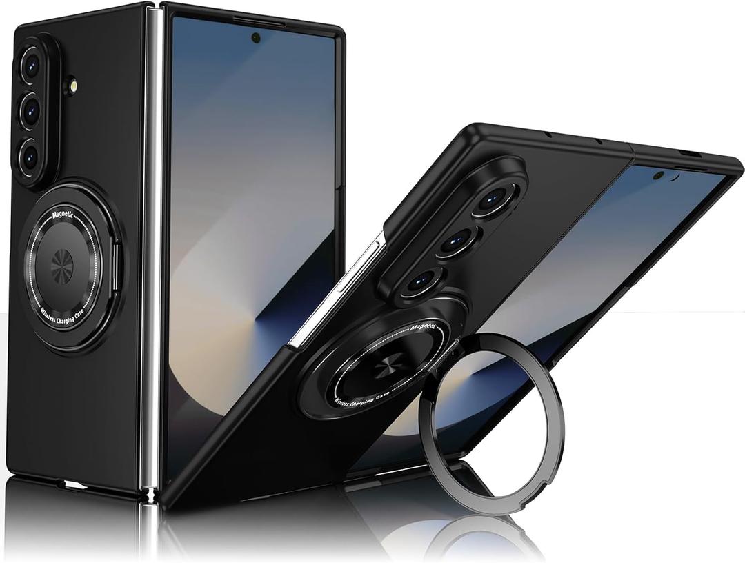 Compatible with Samsung Galaxy Z Fold 7,Magnetic Stand Ring Holder Shockproof Slim Cell Cover Protective,Screen ProtectorPhone Cover Case for Samsung Galaxy Z Fold 7 (Black)