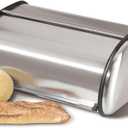 Oggi Stainless Steel Roll Top Bread Box for Kitchen Countertop with Stainless Steel Lid - Fits Multiple Large Loaves of Bread and Other Freshly Baked Goods Including Cookies, Bagels, Muffins, Size 17.5 Inch by 7.5 Inch by 11.5 Inch)