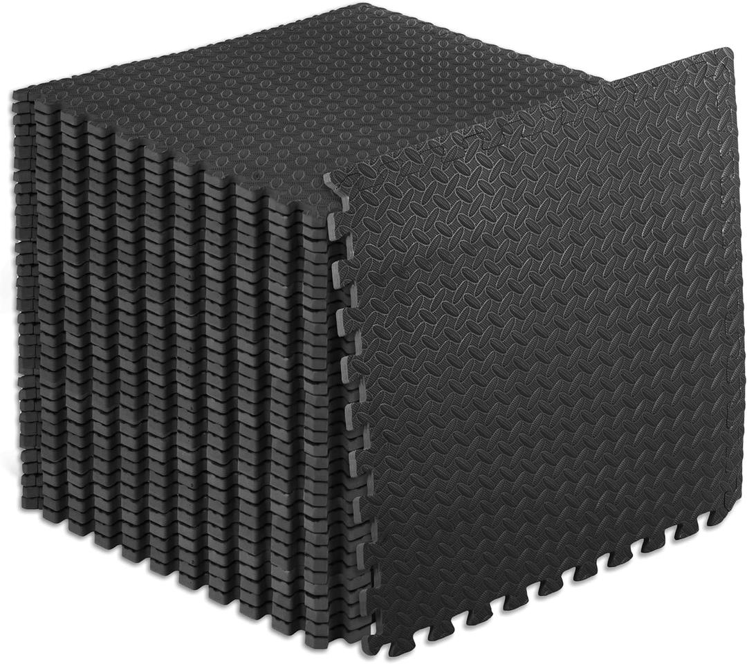 ProsourceFit Exercise Puzzle Mat -inch, EVA Interlocking Foam Floor Tiles for Home Gym, Workout Equipment, Kids Play Areas, Black, 144 SQ FT - 36 Tiles