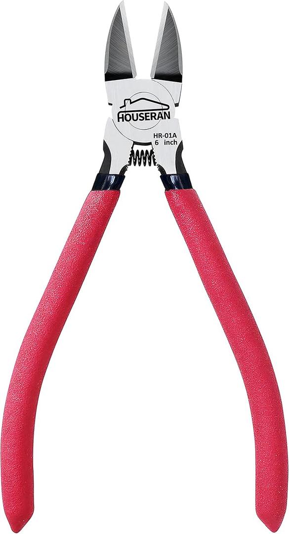 Wire Cutters, Pack of 1, 6" Wire Cutter Set, HOUSERAN Side Cutters Flush Cut Pliers, Diagonal Cutting Pliers with 2 Layers Non-slip Handle, Spring Loaded Wire Cutters for Jewelry Making, Crafts, Zip Tie
