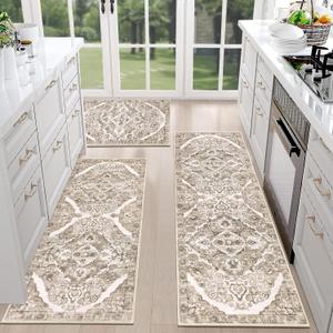 HEBE Farmhouse Kitchen Rugs Sets of 3 Non Slip Washable Boho Kitchen Rugs and Mats for Floor Kitchen Runner Rug Floor Carpet for Kitchen, Laundry, Hallways, 20"x32"+20"x48"+20"x59"