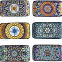 glowworm Porcelain Appetizer Plates Set of 6, 8.5 Inch Rectangular Salad Plates for Sushi, Dessert, Christmas Serving Platters, Serving Tray for Party, Microwave & Oven Safe, Bohemian