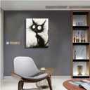 Funny Black Cat Canvas Wall Art Gothic Spooky Feline painting Decor Pictures Halloween Creepy Black And White Art Cat Posters Prints for Cafe Bar Living Room Restaurant Bedroom Decoration, 24"L x 16"W