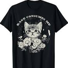 Cute Cat Rage Consumes Me Funny Sarcastic Kitten Flower TShirt, Size Large