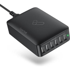USB Charging Station, Topvork 6-Port USB Wall Charger, Multiport 60W USB Charging Hub, 6-in-1 Desktop USB Charger, Compact USB Charger Block (6A-Black)